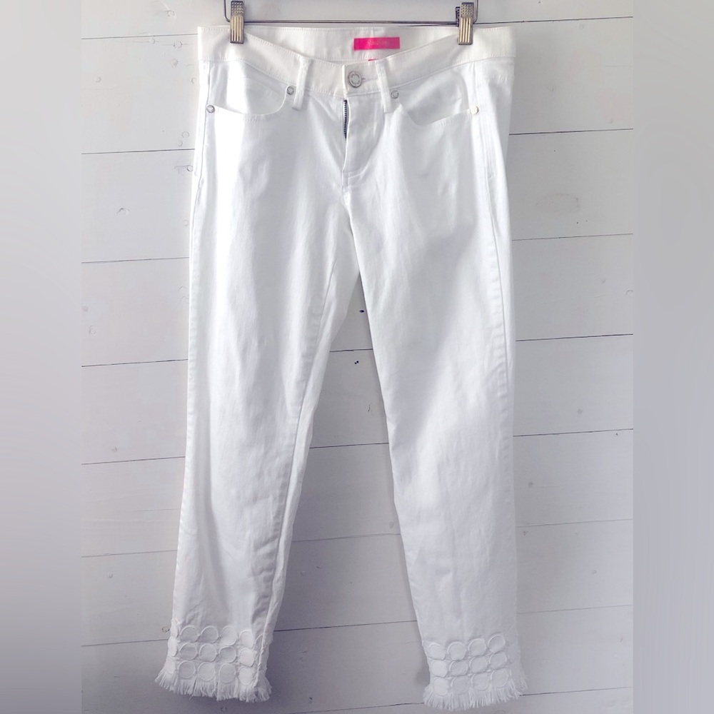 Lilly Pulitzer white embroidered hem jeans size 4